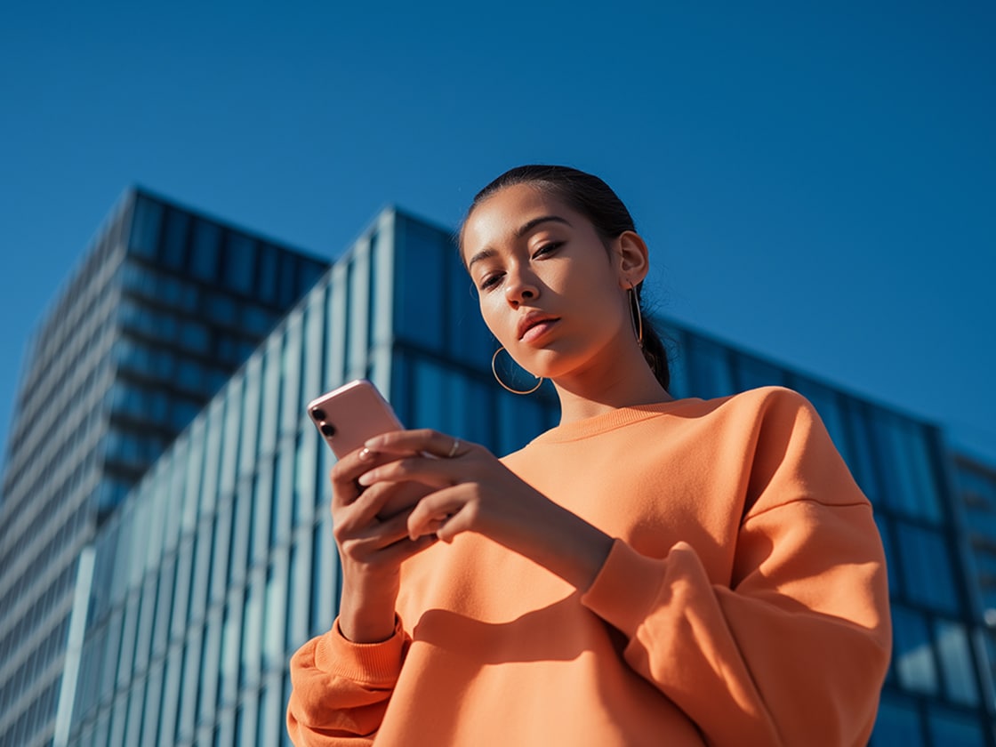 Tytöllä on kädessä älypuhelin, josta hän käyttää SEATin etätoimintoja